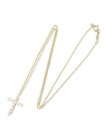 Tiffany & Co. Tiffany & Co. Small Cross Diamond Necklace, 18K (Yellow Gold) Women's, Gold Tone, Clear Tone (view 2)