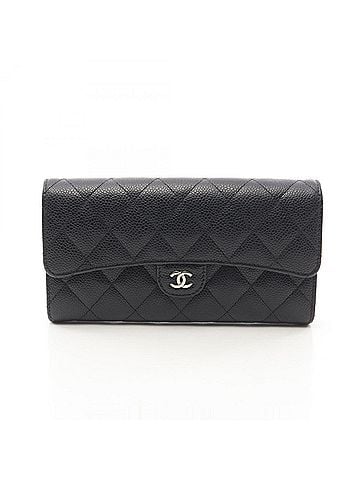 Chanel Chanel Matelassé Bi-fold Long Wallet, Caviar Leather (Grained Calfskin), Women's, Black (view 1)