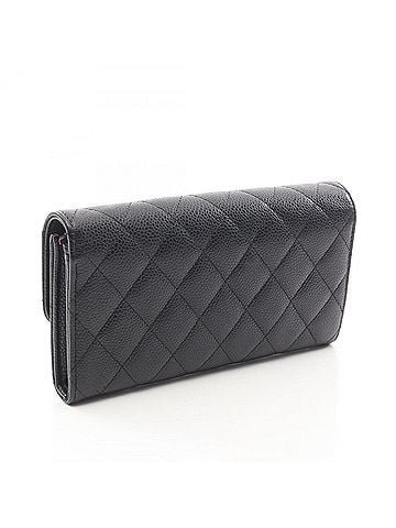 Chanel Chanel Matelassé Bi-fold Long Wallet, Caviar Leather (Grained Calfskin), Women's, Black (view 2)