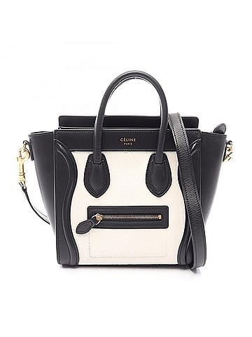 Céline Celine Luggage Nano Shopper 2-Way Handbag, Leather, Women's, Black/White, 189243 (view 1)