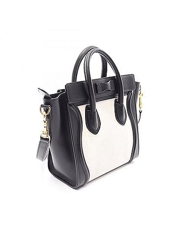 Céline Celine Luggage Nano Shopper 2-Way Handbag, Leather, Women's, Black/White, 189243 (view 2)