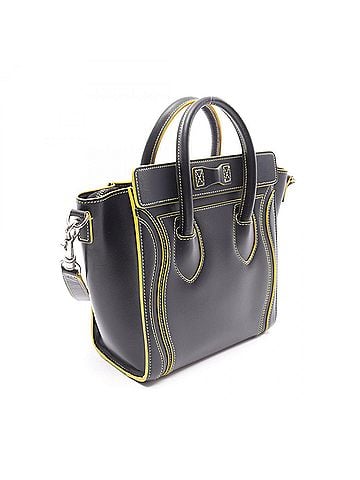 Céline Celine Luggage Nano Shopper 2-Way Handbag, Leather, Women's, Black/Yellow, 189243 (view 2)
