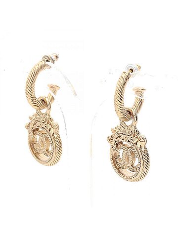 Chanel Chanel Coco Mark Hoop Earrings, Gold Plated (GP), Women's, Tone (view 2)