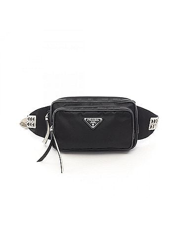 Prada Prada Triangle Logo Studded Waist Bag/Body Bag/Handbag, Nylon Leather, Women's, Black/White (view 1)
