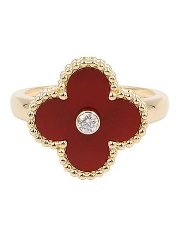 Van Cleef & Arpels Van Cleef & Arpels Vintage Alhambra 1PD Ring - 18K (Yellow Gold) Diamond Carnelian Women's Gold Tone, Red Clear Tone VCARD40800 (view 2)
