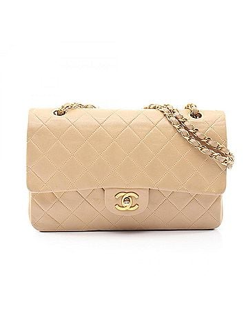 Chanel Chanel Matelassé Double Flap Shoulder Bag/Handbag, Lambskin Leather, Women's, Beige (view 1)