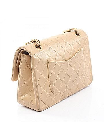 Chanel Chanel Matelassé Double Flap Shoulder Bag/Handbag, Lambskin Leather, Women's, Beige (view 2)