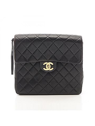 Chanel Chanel Matelassé Square Chain Backpack/Handbag, Lambskin Leather, Women's, Black (view 1)