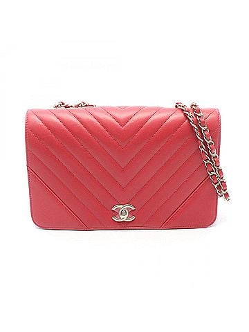 Chanel Chanel Chevron V-stitch Full Flap Shoulder Bag/Handbag, Leather, Women's, Red (view 1)