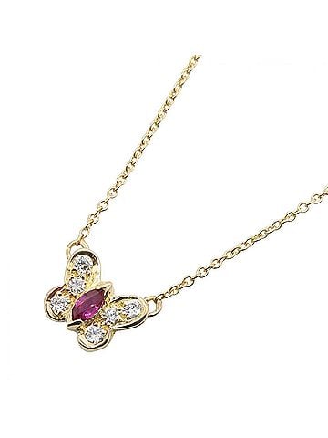 Van Cleef & Arpels Van Cleef & Arpels Papillon Ruby and Diamond Necklace, 18K (Yellow Gold), Diamond, Ruby, Women's, Gold Tone, Red Clear Tone (view 1)
