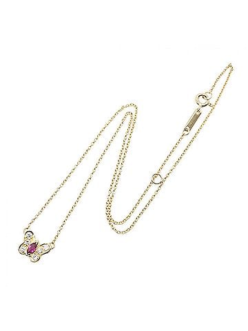 Van Cleef & Arpels Van Cleef & Arpels Papillon Ruby and Diamond Necklace, 18K (Yellow Gold), Diamond, Ruby, Women's, Gold Tone, Red Clear Tone (view 2)