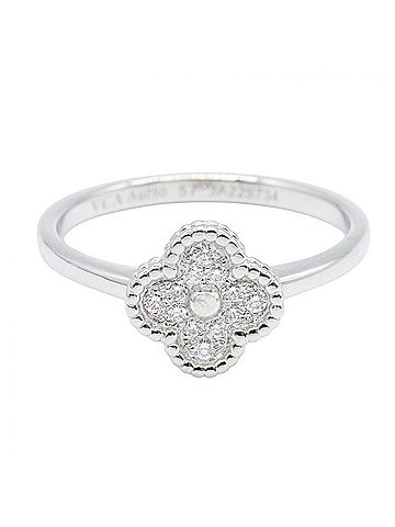 Van Cleef & Arpels Van Cleef & Arpels Sweet Alhambra Diamond Ring, 18K White Gold (18KWG), Silver/Clear Tone, Women's Jewelry, VCARO85800 (view 2)