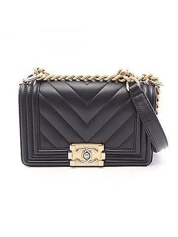 Chanel Chanel Boy Small Chevron V-stitch Shoulder Bag/Handbag, Lambskin Leather, Women's, Black (view 1)
