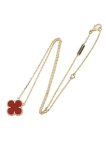 Van Cleef & Arpels Van Cleef & Arpels Vintage Alhambra Necklace, Carnelian 18K (Yellow Gold), Carnelian, Women's, Gold/Red Tone, VCARD38500 (view 2)
