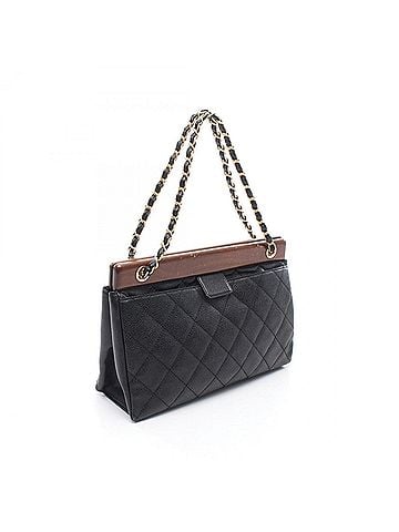 Chanel Chanel Matelassé Tote Bag/Handbag, Caviar Leather (Grained Calfskin), Wood, Women's, Black/Brown (view 2)