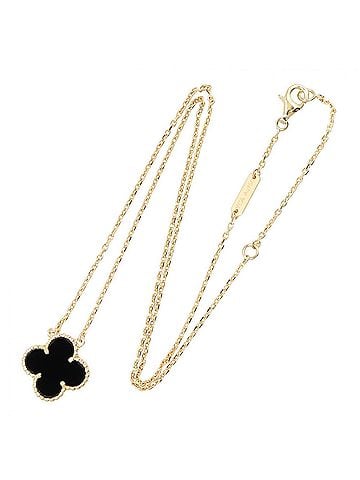 Van Cleef & Arpels Van Cleef & Arpels Vintage Alhambra Onyx Necklace, 18K (Yellow Gold), Onyx, Women's, Gold/Black, VCARA45800 (view 2)