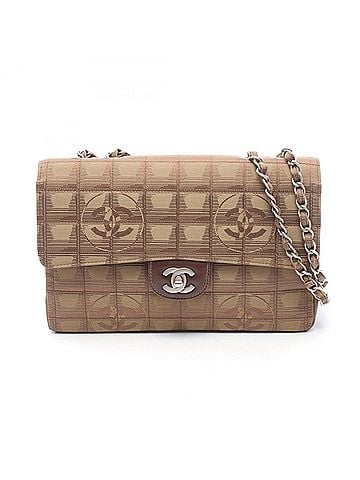 Chanel Chanel New Travel Line Shoulder Bag/Handbag, Leather and Nylon Canvas, Women's, Khaki (view 1)