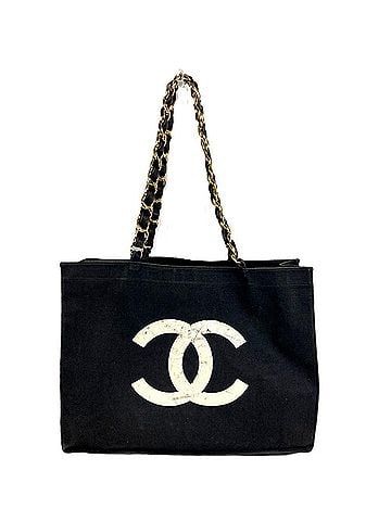 Chanel CHANEL logo CC Coco mark bag, tote shoulder double chain, chain canvas, men's, women's, black. (view 1)