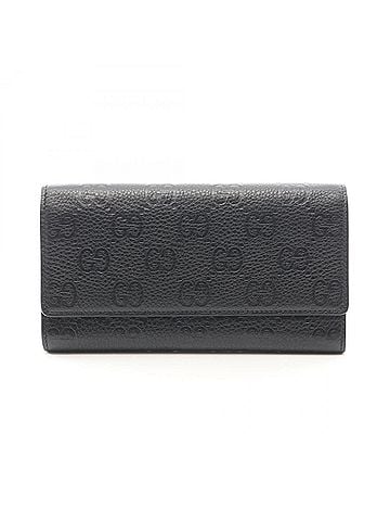 Gucci Gucci GG Emblem Continental Long Wallet, Bi-fold Leather, Women's, Black, 815922 (view 1)