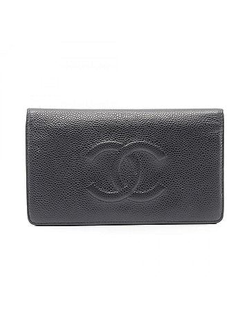 Chanel Chanel Coco Mark Bi-fold Long Wallet, Caviar Skin (Grained Calfskin), Women's, Black (view 1)