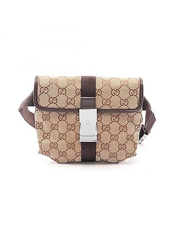 Gucci Gucci GG Canvas Waist Bag, Body Handbag, and Leather, Women's, Beige/Brown, 131236 (view 1)