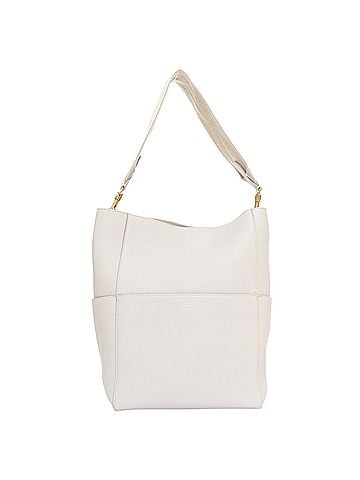 Céline OLD CELINE Seau Sangle off white grey calfskin wool canvas strap bucket bag (view 1)