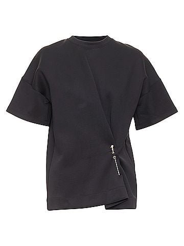 Balenciaga BALENCIAGA 2015 Runway black neoprene pearl pin asymmetric draped boxy top S (view 1)