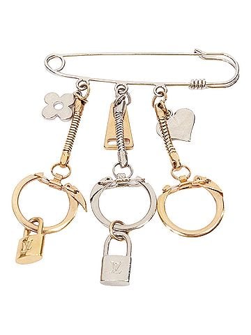 Louis Vuitton LOUIS VUITTON palladium gold plated safety pin keyring LV lock heart charms (view 1)