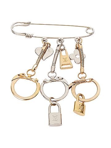 Louis Vuitton LOUIS VUITTON palladium gold plated safety pin keyring LV lock heart charms (view 2)