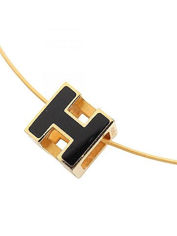 Hermès Hermes Cage d'H H-Cube Necklace, Gold Plated (GP), Men's, Gold/Black Tones (view 1)
