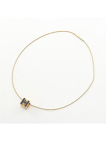 Hermès Hermes Cage d'H H-Cube Necklace, Gold Plated (GP), Men's, Gold/Black Tones (view 2)