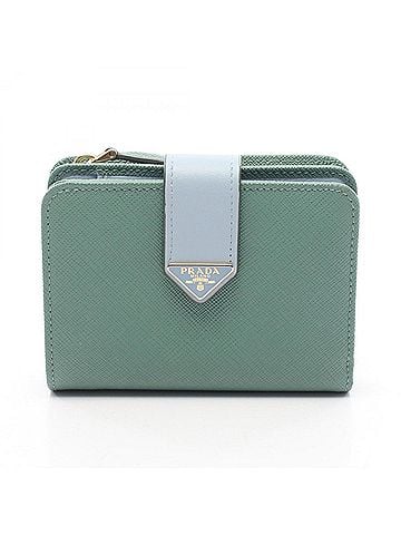 Prada Prada SAFFIANO TAB Bi-fold Wallet, Saffiano Leather, Women's, Green/Blue, 1ML018 (view 1)