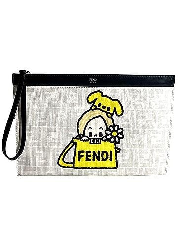Fendi FENDI 7N0134 Tarout Collaboration Zucca Logo Clutch Bag Handbag Pouch Second Leather Men's Women's White (view 1)