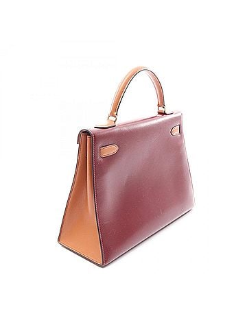 Hermès Hermes Kelly 32 Tricolor Handbag, Calfskin Leather (Veau Chamonix Box Calf), Women's, Red, Bordeaux, Brown, Rouge H, Natural (view 2)