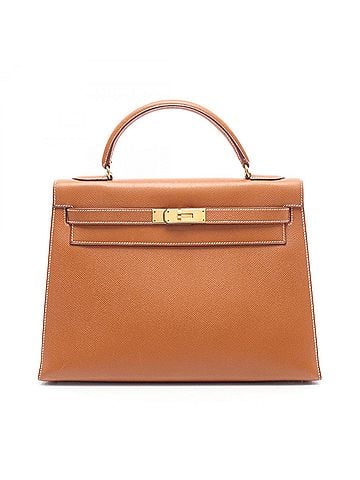 Hermès Hermes Kelly 32 Gold, Sellier Stitching, 2-Way Handbag, Courchevel Leather, Women's, Brown Tones (view 1)