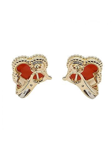 Van Cleef & Arpels Van Cleef & Arpels Vintage Alhambra Carnelian Earrings, 18K (Yellow Gold), Carnelian, Women's, Gold/Red Tone, VCARD40400 (view 2)