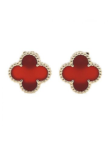 Van Cleef & Arpels Van Cleef & Arpels Vintage Alhambra Carnelian Earrings, 18K (Yellow Gold), Carnelian, Women's, Gold/Red Tone, VCARD40400 (view 1)