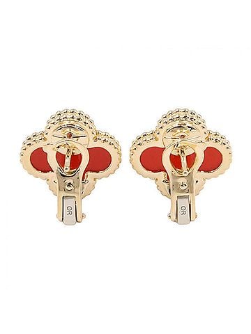 Van Cleef & Arpels Van Cleef & Arpels Vintage Alhambra Carnelian Earrings, 18K (Yellow Gold), Carnelian, Women's, Gold/Red Tone, VCARD40400 (view 2)