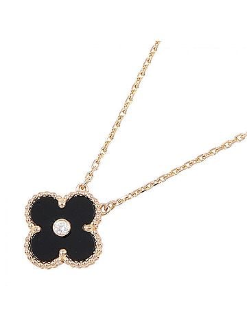 Van Cleef & Arpels Van Cleef & Arpels Vintage Alhambra Onyx 1PD Necklace - 18KPG (Pink Gold) Diamond Women's Gold Tone Black Clear (view 1)