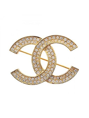 Chanel Chanel Coco Mark Brooch Accessory, Gold Plated (GP), Rhinestone, Women's, Tone, Clear Tone (view 1)
