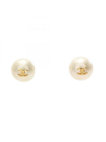 Chanel Chanel Coco Mark Earrings, Gold Plated (GP), Faux Pearl, Women's, Gold/White Tones (view 1)