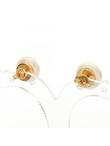 Chanel Chanel Coco Mark Earrings, Gold Plated (GP), Faux Pearl, Women's, Gold/White Tones (view 2)