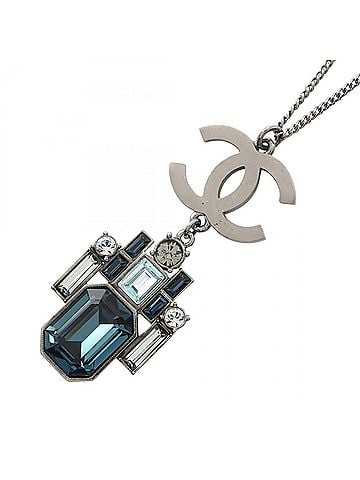 Chanel Chanel Coco Mark Necklace, Stainless Steel, Crystal, Women's, Silver, Blue, Clear (view 1)