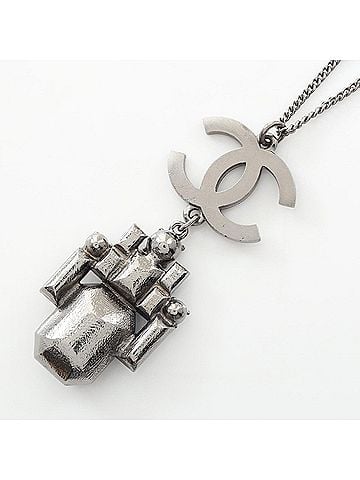 Chanel Chanel Coco Mark Necklace, Stainless Steel, Crystal, Women's, Silver, Blue, Clear (view 2)