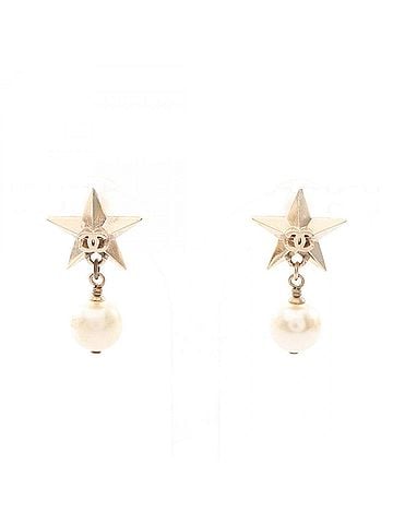 Chanel Chanel Coco Mark Star Earrings, Gold Plated (GP), Faux Pearl, Women's, Gold/White Tones (view 1)