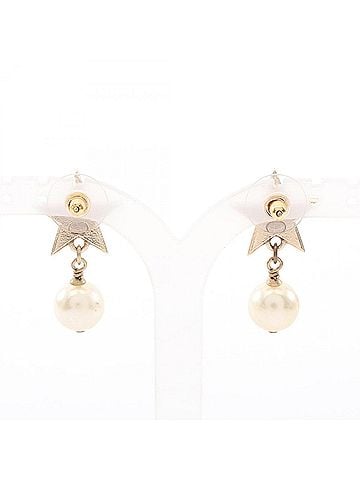 Chanel Chanel Coco Mark Star Earrings, Gold Plated (GP), Faux Pearl, Women's, Gold/White Tones (view 2)