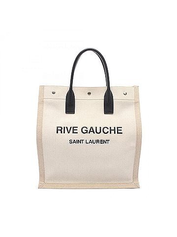 Saint Laurent Yves Saint Laurent Saint Laurent Paris Rive Gauche Tote Bag/Handbag, Canvas and Leather, Women's, Beige/Black, 631682 (view 1)