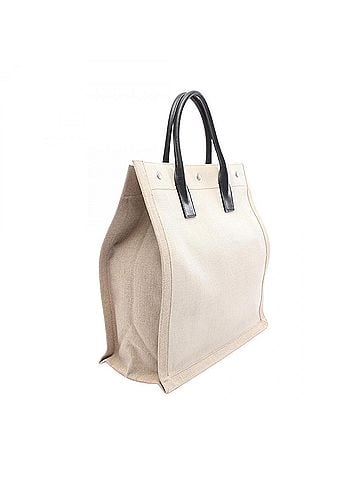 Saint Laurent Yves Saint Laurent Saint Laurent Paris Rive Gauche Tote Bag/Handbag, Canvas and Leather, Women's, Beige/Black, 631682 (view 2)