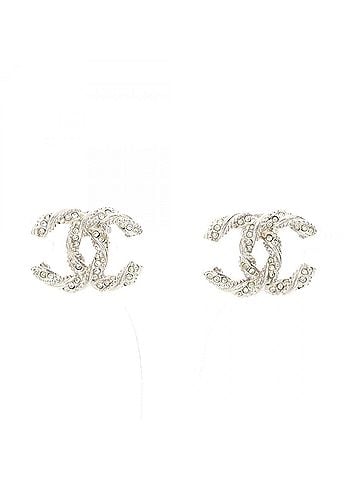 Chanel Chanel Coco Mark Earrings, Stainless Steel with Rhinestones, Women's, Silver/Clear Tones (view 1)