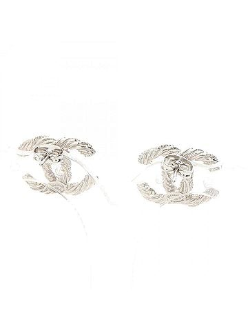 Chanel Chanel Coco Mark Earrings, Stainless Steel with Rhinestones, Women's, Silver/Clear Tones (view 2)